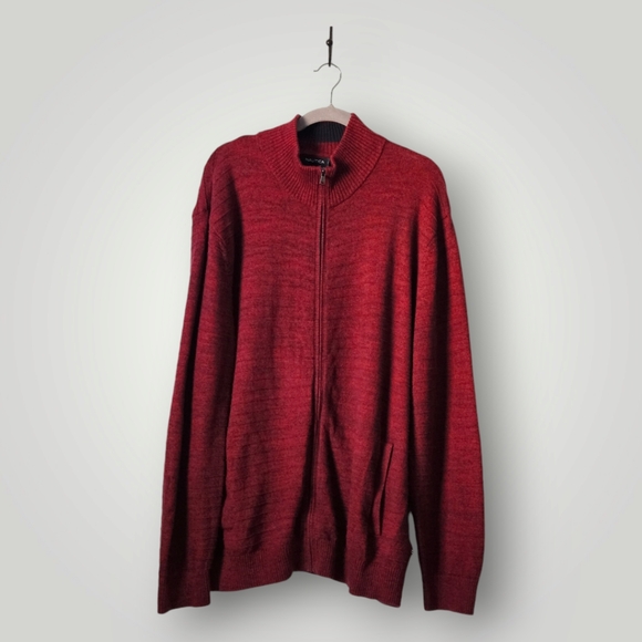 NAUTICA‎ Sweater Mens XXL Red Full Zip Texture Ribbed Collar Cozy Knit - Picture 1 of 7